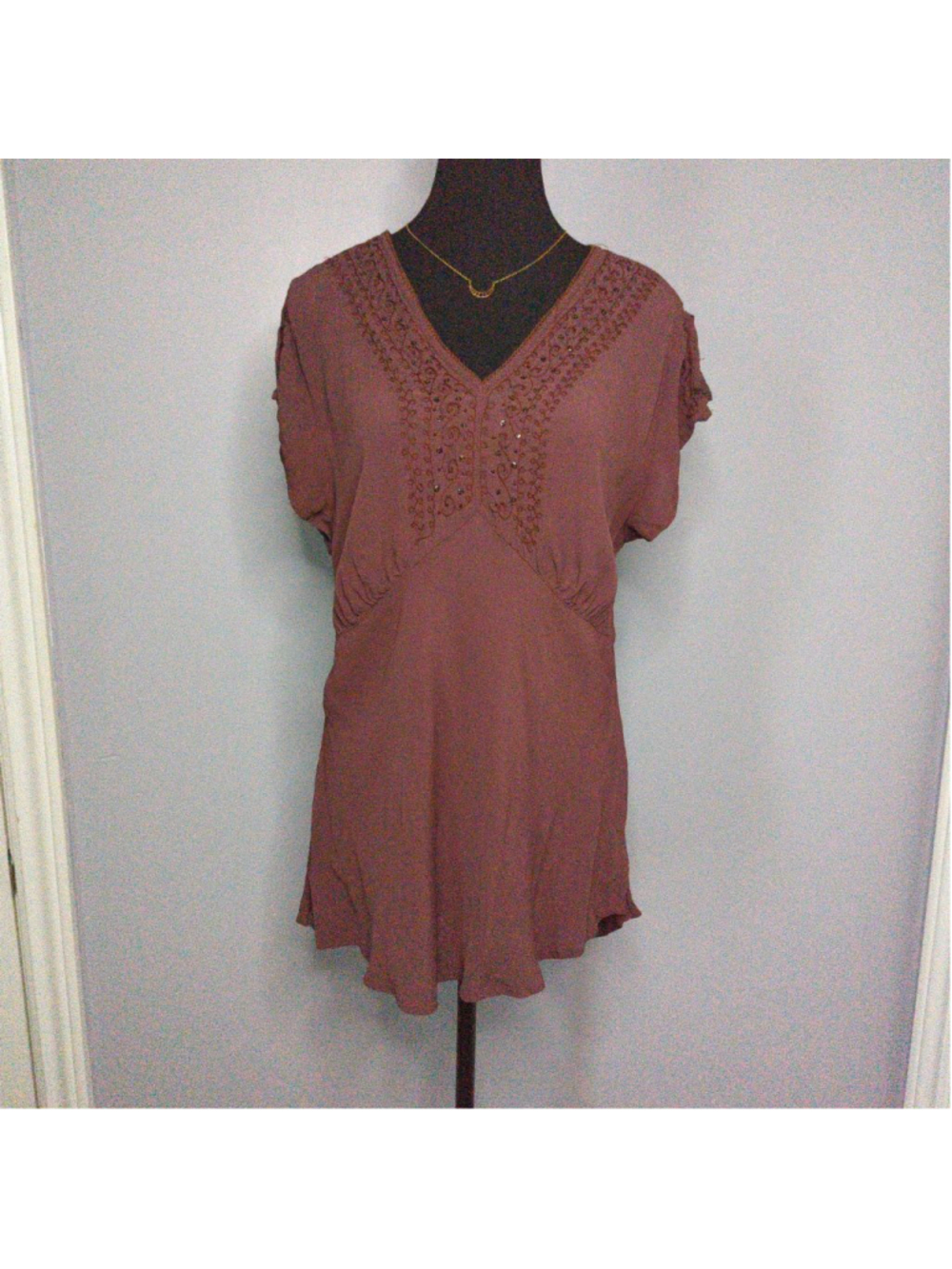 Vintage Faded Glory Babydoll Y2K Blouse Sz 16 Brown/Purple Boho